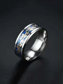Fashionable and Popular Men Chinese Dragon Pattern Ring Stainless Steel for Jewelry Gift and for a Stylish Look - Silver - View 1