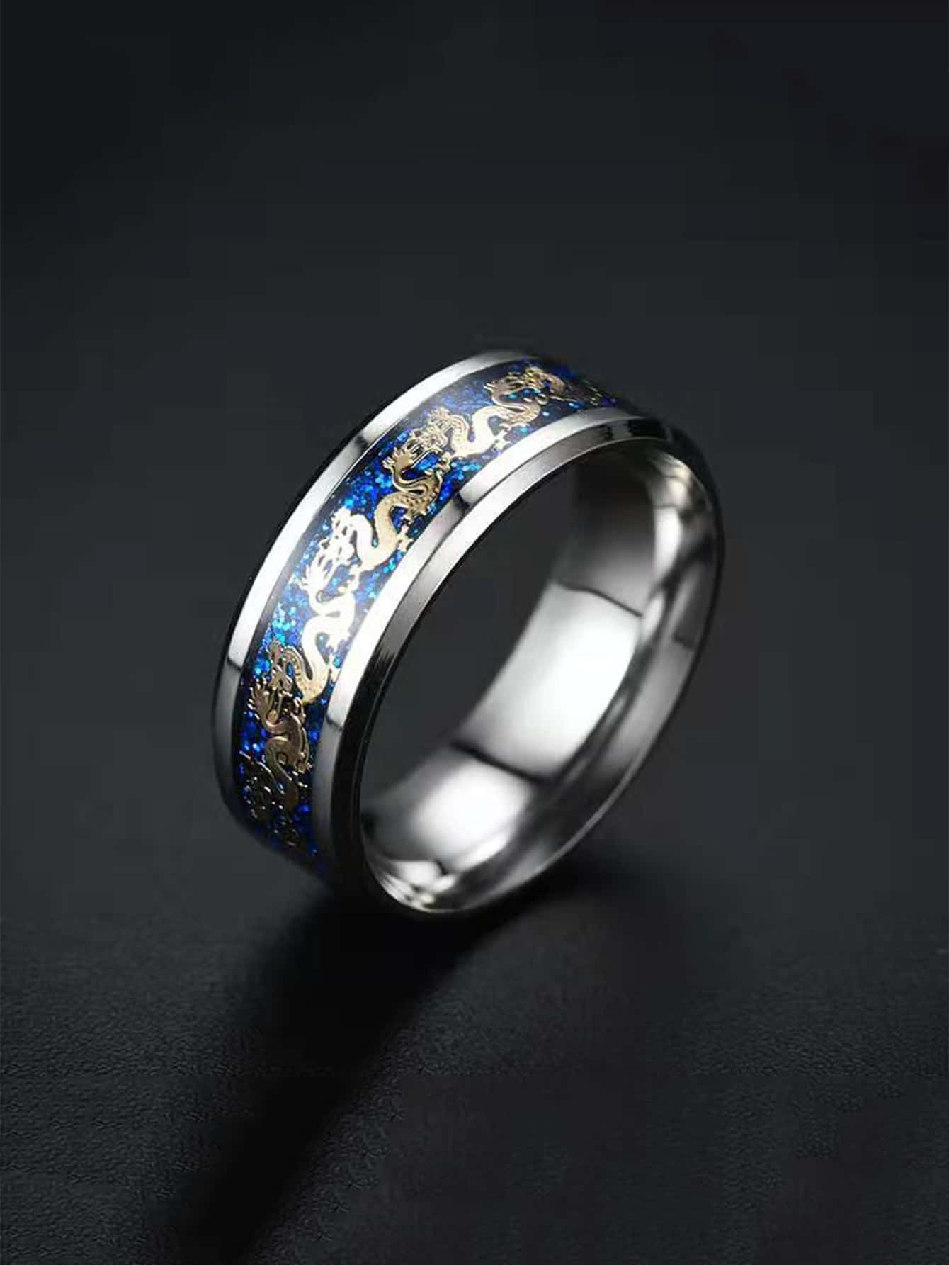 Fashionable and Popular Men Chinese Dragon Pattern Ring Stainless Steel for Jewelry Gift and for a Stylish Look - Silver - View 1