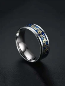 Fashionable and Popular Men Chinese Dragon Pattern Ring Stainless Steel for Jewelry Gift and for a Stylish Look - Silver - View 2