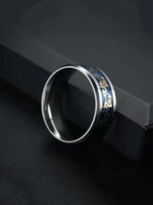 Fashionable and Popular Men Chinese Dragon Pattern Ring Stainless Steel for Jewelry Gift and for a Stylish Look - Silver - View 3