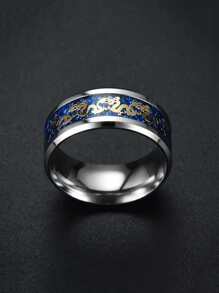 Fashionable and Popular Men Chinese Dragon Pattern Ring Stainless Steel for Jewelry Gift and for a Stylish Look - Silver - View 4