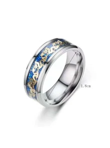 Fashionable and Popular Men Chinese Dragon Pattern Ring Stainless Steel for Jewelry Gift and for a Stylish Look - Silver - View 5