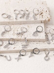 Thời Trang Âu Mỹ Tinh Tế Phong Cách Sang Trọng Đồng Đính Đá Cubic Zirconia 26 Chữ Cái Bảng Chữ Cái Tiếng Anh Nữ Chụp Tai sử Dụng Hàng Ngày - Bạc - Xem 3