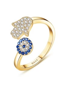 Kaletine 1pc Hand Eye Design Open-Ring, Suitable For Daily Wear - Gold - View 11