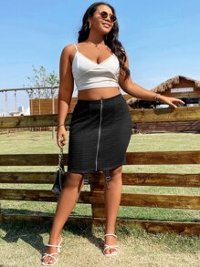 SHEIN LUNE Falda ajustada con cremallera fruncido - Negro - Ver 2