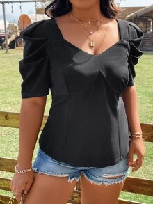 SHEIN LUNE Áo thun Plus size màu trơn Giải trí - màu đen - Xem 8