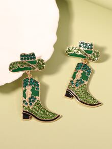 水鑽靴子和牛仔帽耳墜 - 綠色 - 查看 2