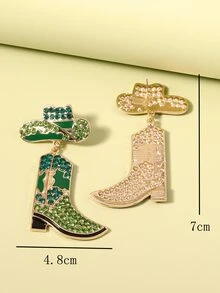 水鑽靴子和牛仔帽耳墜 - 綠色 - 查看 3