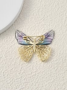 Cubic Zirconia Decor Butterfly Design Brooch - Yellow Gold - View 4
