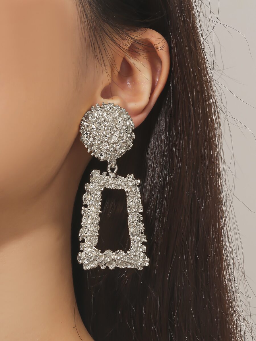 1 Vintage Phong Cách Âu Mỹ Hình Giọt Nước Hợp Kim Họa Tiết Phóng Đại Hình Học Tai Giọt Kẹp Dành Cho Phụ Nữ Hàng Ngày - Bạc - Xem 1