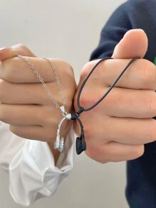 2入組時尚磁性情侶耳機掛件項鍊,運動風格,適合日常穿戴,以及情人節禮物 - 彩色 - 查看 1