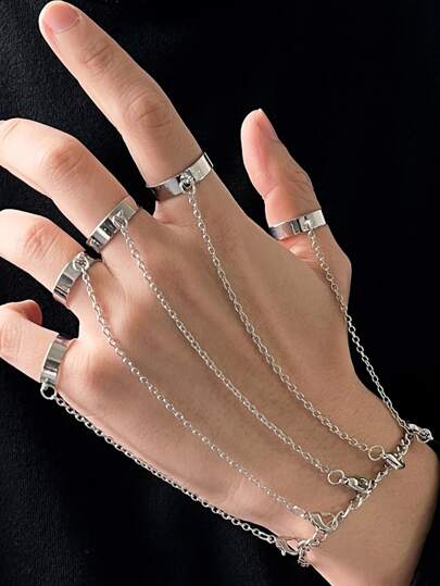 Men's Personalized Metal Chain Finger Ring Bracelet