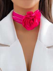 花朵裝飾頸鏈 - 玫紅色 - 查看 2