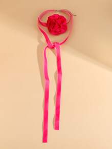 花朵裝飾頸鏈 - 玫紅色 - 查看 4