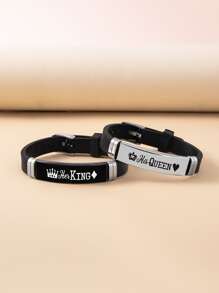 2入組/套情侶皇冠和字母細節矩形裝飾手環 - 彩色 - 查看 2