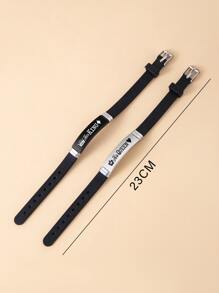 2入組/套情侶皇冠和字母細節矩形裝飾手環 - 彩色 - 查看 3