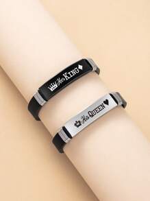 2入組/套情侶皇冠和字母細節矩形裝飾手環 - 彩色 - 查看 4