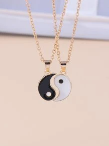 2pcs/set Couple Yin & Yang Charm Necklace - Black and White - View 1