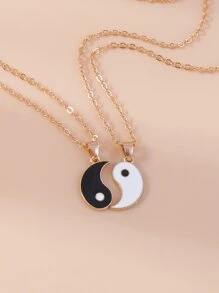 2pcs/set Couple Yin & Yang Charm Necklace - Black and White - View 4