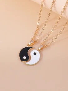 2pcs/set Couple Yin & Yang Charm Necklace - Black and White - View 5