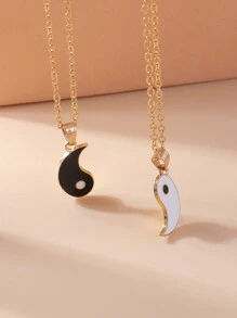 2pcs/set Couple Yin & Yang Charm Necklace - Black and White - View 6