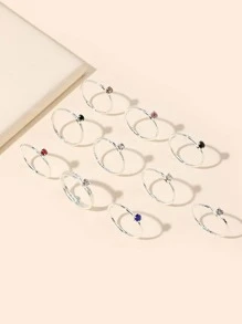 10入組/套水鑽裝飾戒指 - 銀色 - 查看 2