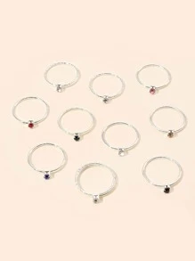 10入組/套水鑽裝飾戒指 - 銀色 - 查看 4