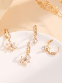 Hihho 2 对/套方晶锆石花朵耳坠 情人节、妈妈、母亲、母亲节、礼物