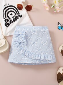 Toddler Girls Bow Front Ruffle Trim Skirt - Baby Blue - View 1