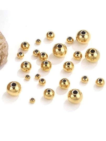 50 piezas cuentas redondas de acero inoxidable cuentas sueltas cuentas espaciadoras DIY pulsera collar accesorios de joyería