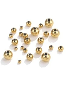 50 顆不銹鋼圓鋼珠散珠間隔珠 DIY 手鍊項鍊首飾配件 - 金黃色 - 查看 2