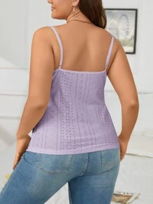 SHEIN Essnce Áo hai dây Plus Size Tranh thêu màu trơn Boho - Màu Lilac Tím - Xem 2