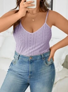 SHEIN Essnce Áo hai dây Plus Size Tranh thêu màu trơn Boho - Màu Lilac Tím - Xem 3