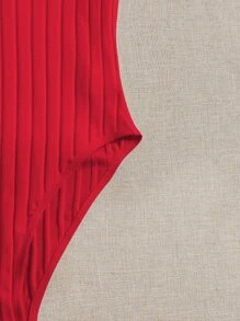 SHEIN EZwear Solid Ribbed Knit V Neck Bodysuit For Summer