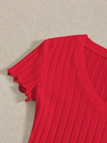 SHEIN EZwear Solid Ribbed Knit V Neck Bodysuit For Summer