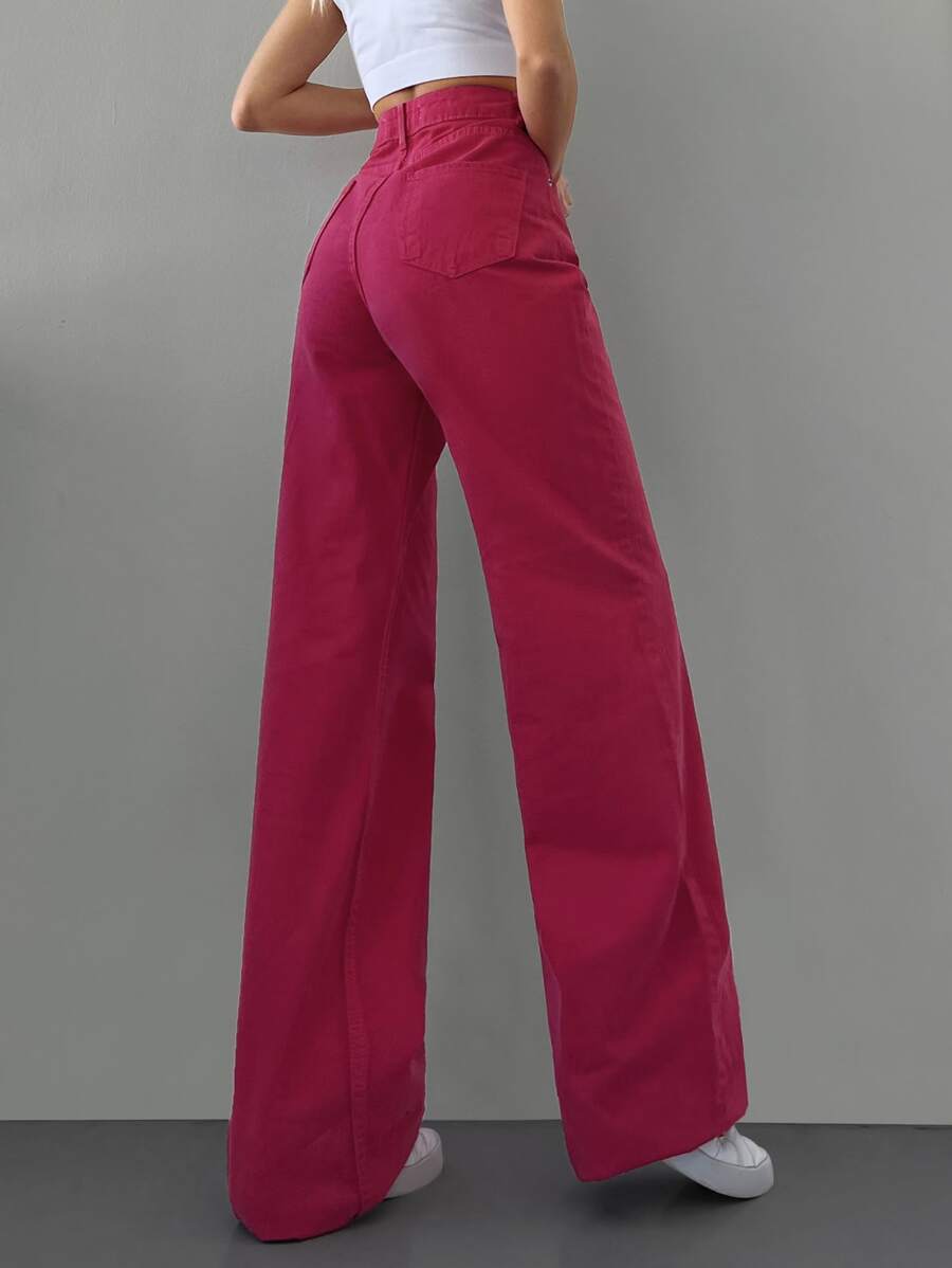 RueChic Solid Wide Leg Jeans - Hot Pink - View 1