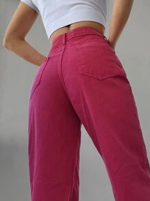 RueChic Solid Wide Leg Jeans - Hot Pink - View 2