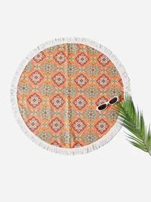 SHEIN Swim Manta de playa con estampado de mándala ribete con fleco - Multicolor - Ver 1