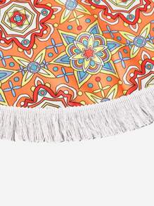 SHEIN Swim Manta de playa con estampado de mándala ribete con fleco - Multicolor - Ver 3