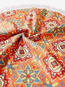 SHEIN Swim Manta de playa con estampado de mándala ribete con fleco - Multicolor - Ver 4