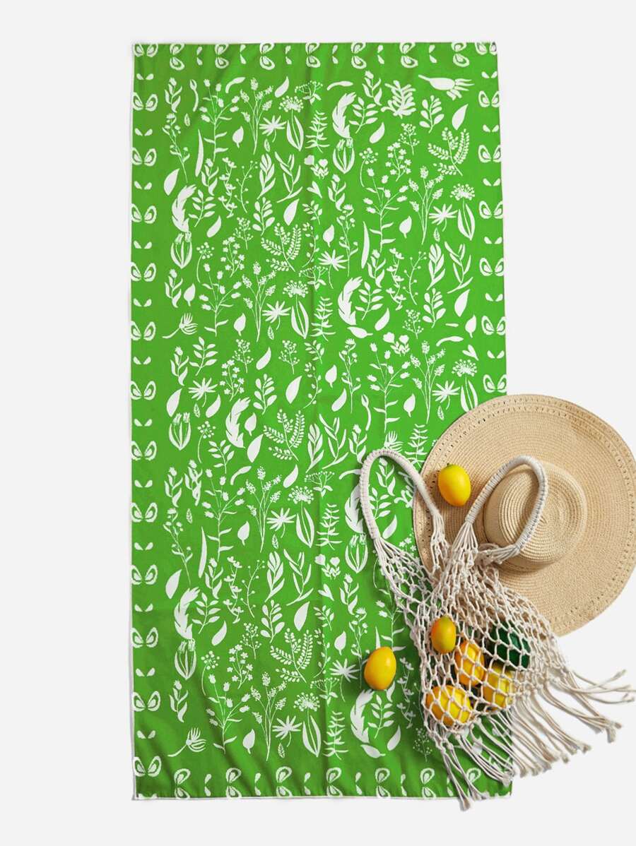 植物圖案沙灘巾 - 綠色 - 查看 1