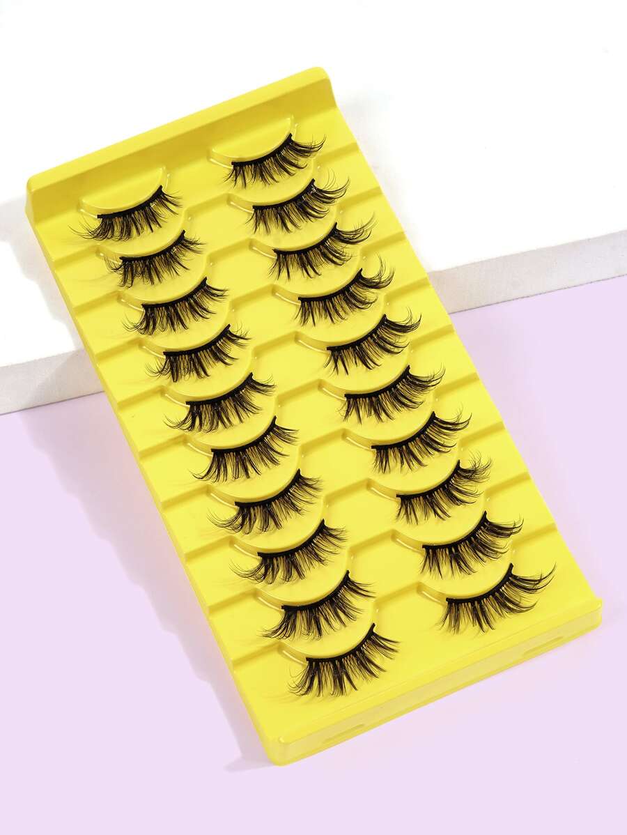 MAANGE 10对自然蓬松精致假睫毛，适合日常佩戴，卡通风格，旅行必备，外眼角加长 - 黑色 - 查看 1