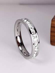 1pc Stainless Steel Starry Cubic Zirconia Ring, New Fashion Casual Versatile Suitable For Men And Women, Daily Wear, Wedding, Party, Couple Ring - Silver - View 1