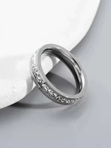 1pc Stainless Steel Starry Cubic Zirconia Ring, New Fashion Casual Versatile Suitable For Men And Women, Daily Wear, Wedding, Party, Couple Ring - Silver - View 2