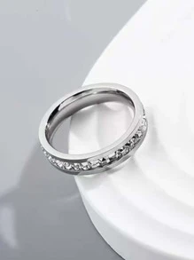 1pc Stainless Steel Starry Cubic Zirconia Ring, New Fashion Casual Versatile Suitable For Men And Women, Daily Wear, Wedding, Party, Couple Ring - Silver - View 3