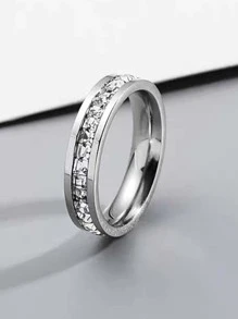 1pc Stainless Steel Starry Cubic Zirconia Ring, New Fashion Casual Versatile Suitable For Men And Women, Daily Wear, Wedding, Party, Couple Ring - Silver - View 4