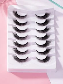 7 对全假睫毛 3D 立体鱼尾眼细长狐狸眼仿貂猫眼造型角翼尾细长条状睫毛，0.4-1.2 厘米条状睫毛，睫毛，睫毛，假睫毛 - 黑色 - 查看 3