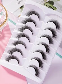 7 对全假睫毛 3D 立体鱼尾眼细长狐狸眼仿貂猫眼造型角翼尾细长条状睫毛，0.4-1.2 厘米条状睫毛，睫毛，睫毛，假睫毛 - 黑色 - 查看 5