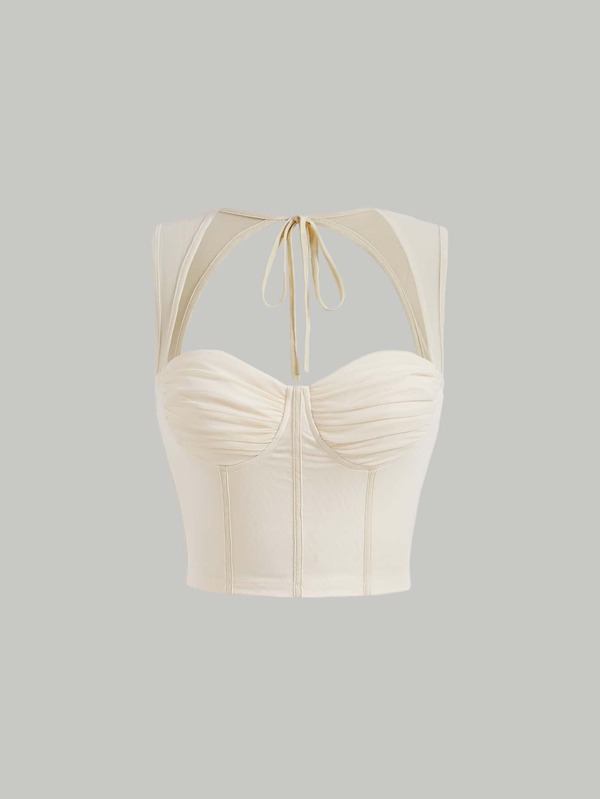 SHEIN MOD Palace Collar Gorgeous Tie Back Ruched Crop Corset Structure Tank Top