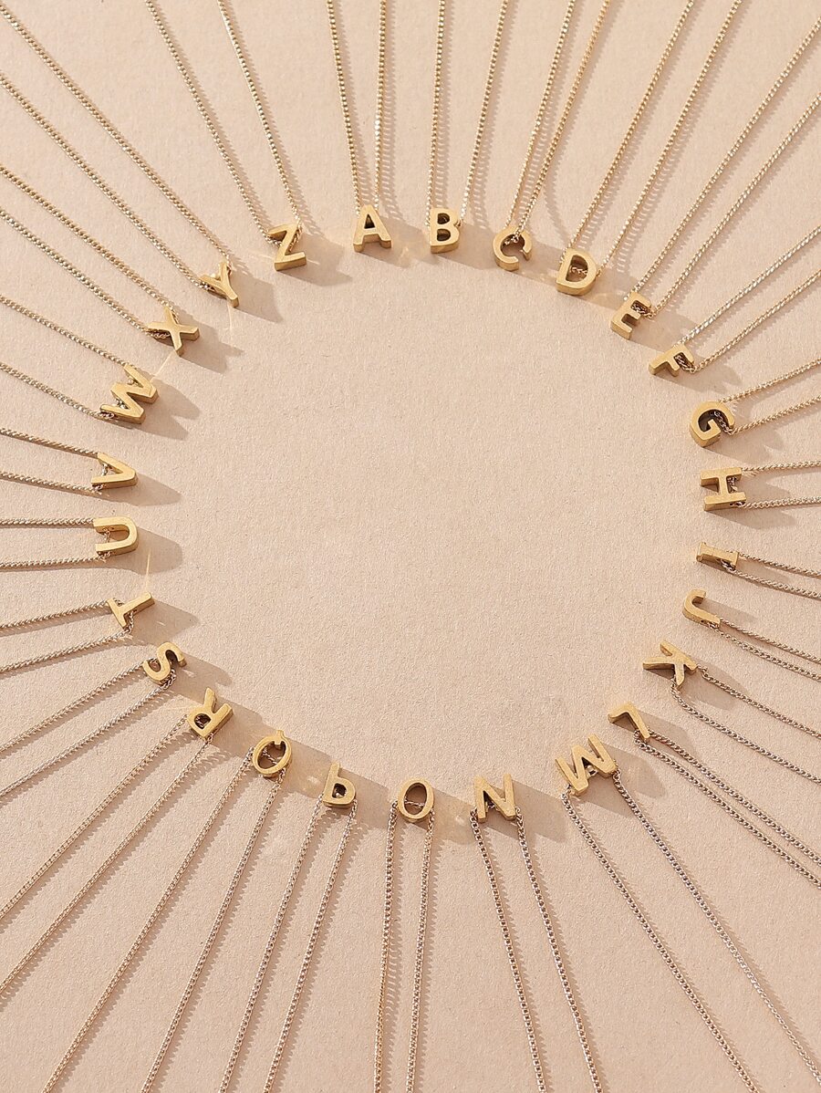 1入組字母墜飾項鍊 - 金黃色 - 查看 1